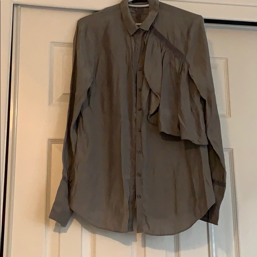 The Addison Story Silk Charmeuse Ruffle Shirt